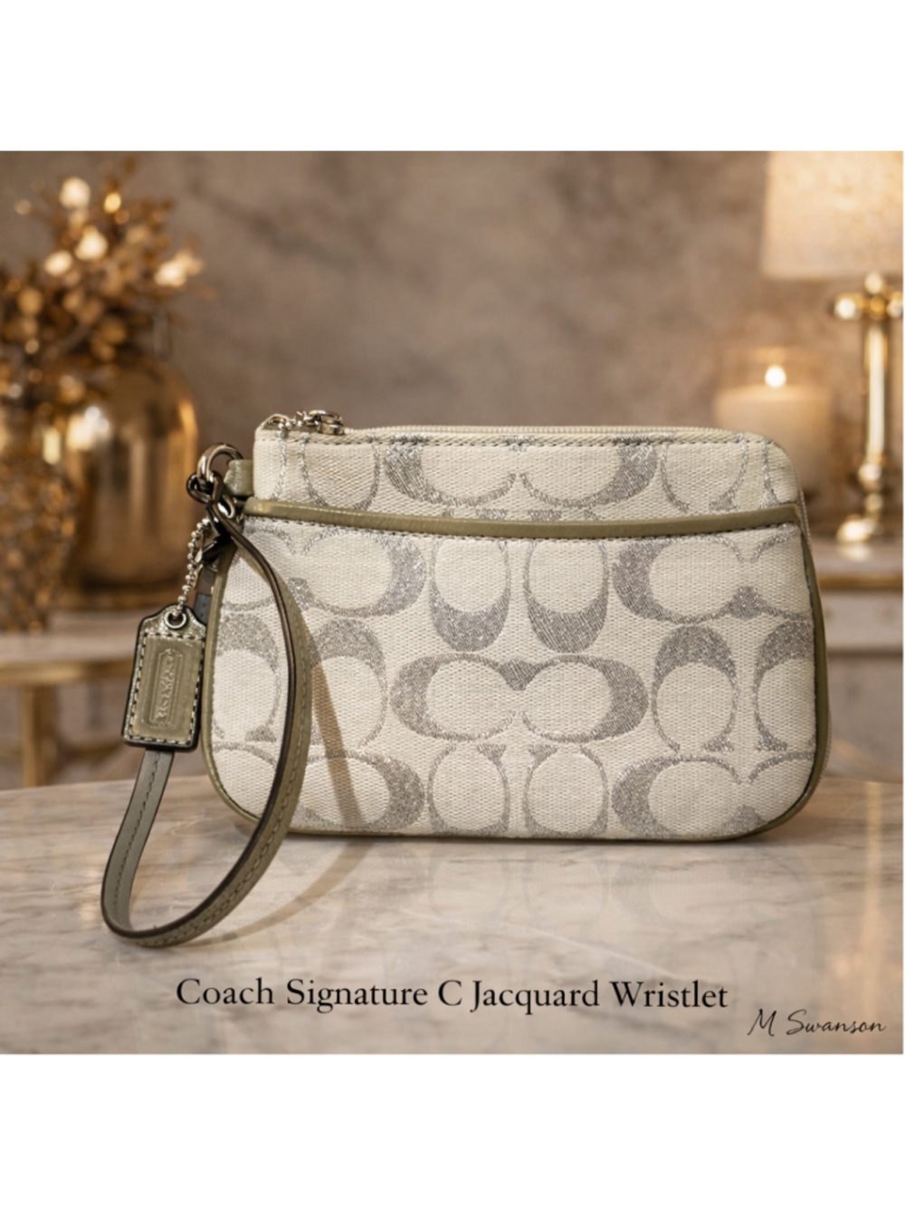 Coach Signature C Jacquard Kyra Wristlet Chalk Silver NWOT - Picture 1 of 3
